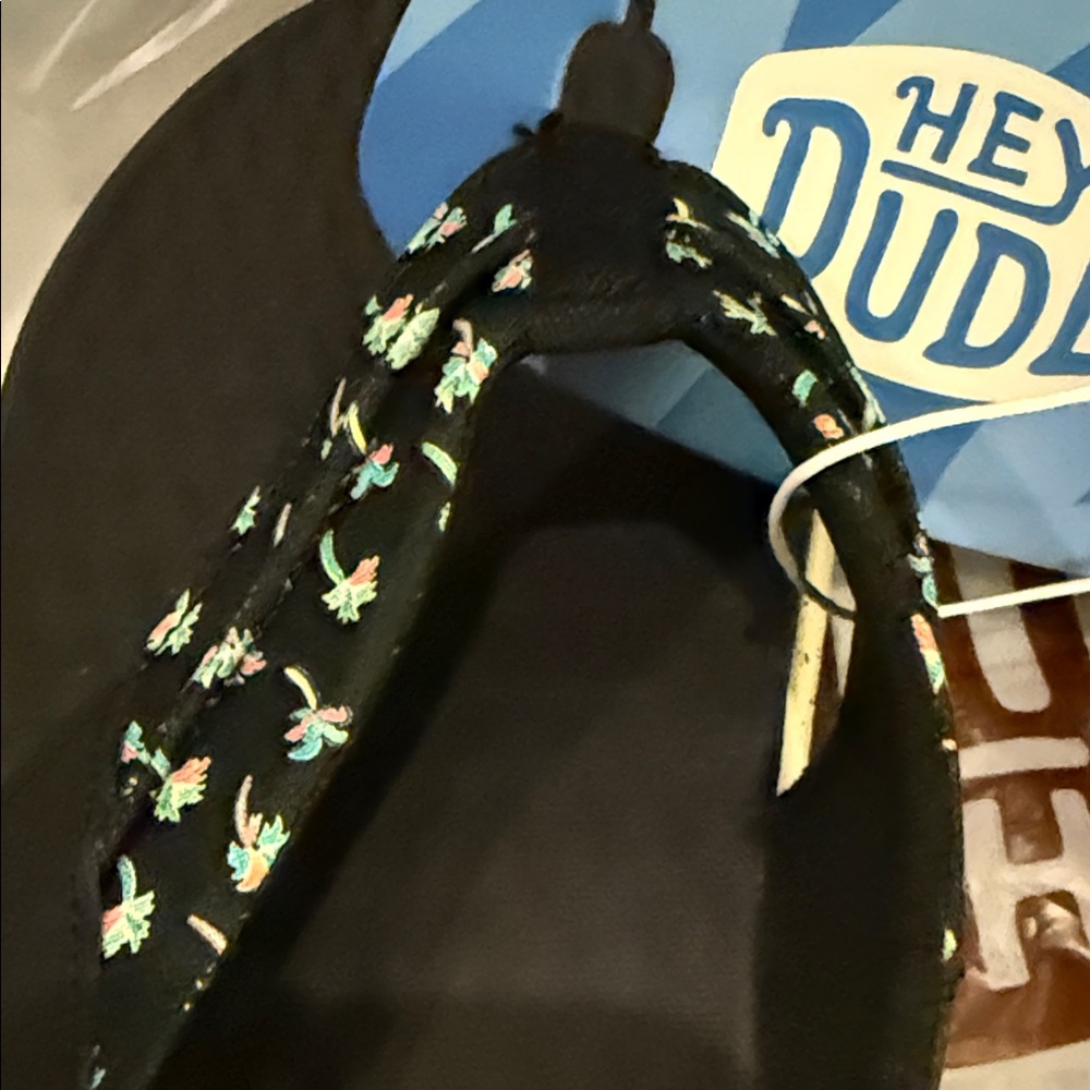 Hey Dude Black and Patterned Flip Flops - Picture 2 of 7
